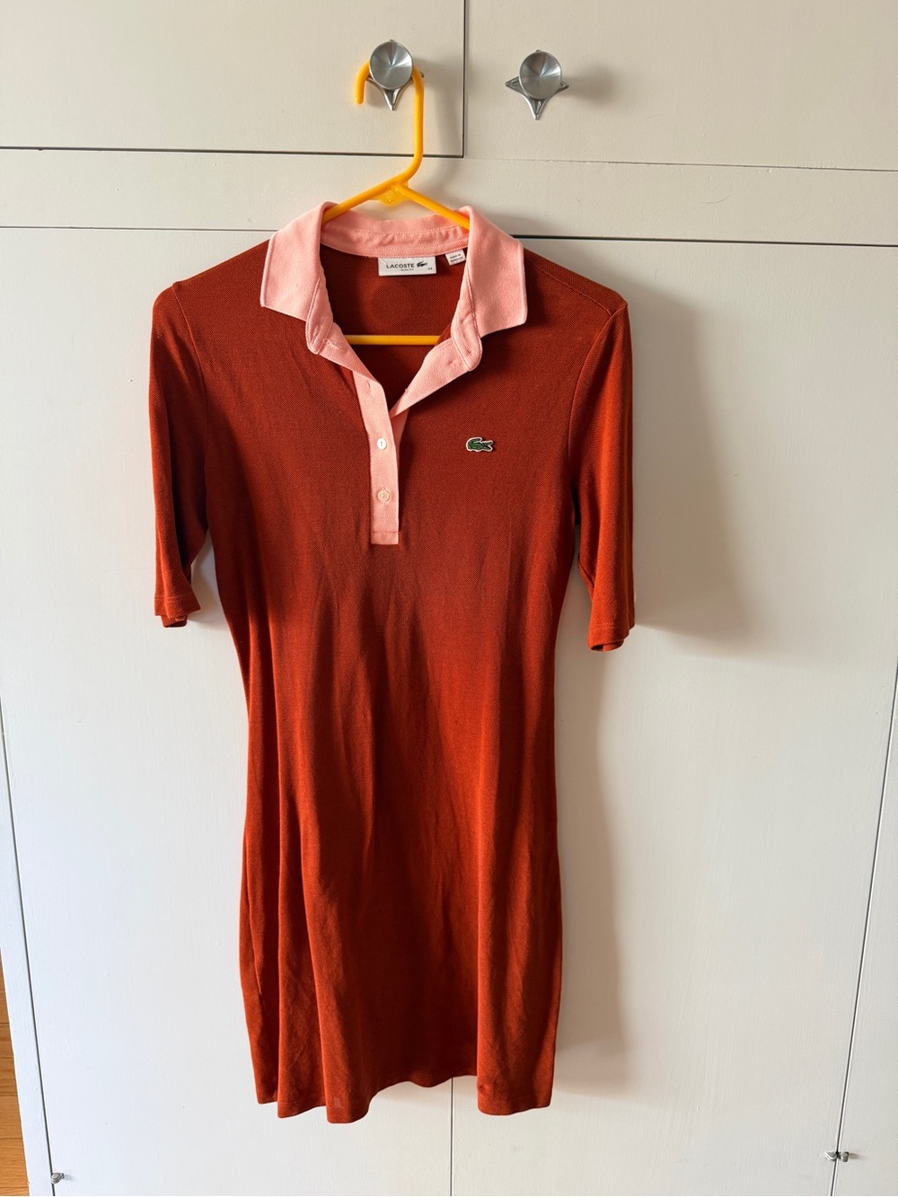 Lacoste Rust Mini Polo Dress with Pink Collar